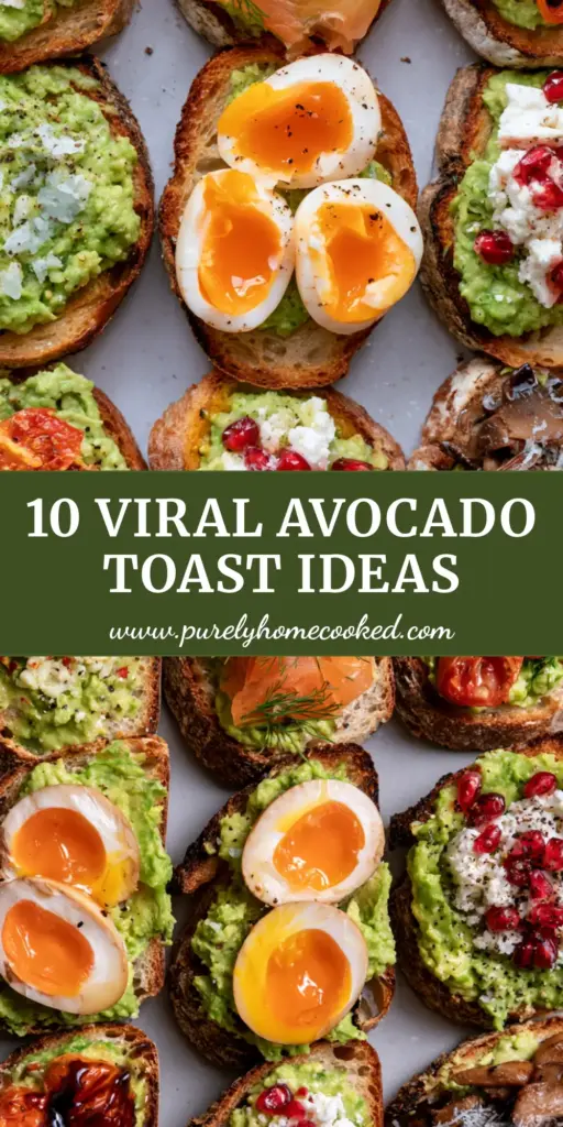A stunning collage of various avocado toast ideas featuring jammy eggs, smoked salmon, and pomegranates on charred sourdough.