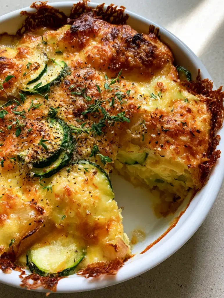 Zucchini Onion Pie: The Ultimate Savory Summer Classic 1 A slice removed from the Zucchini Onion Pie revealing a firm, perfectly set interior custard and distinct squash layers.