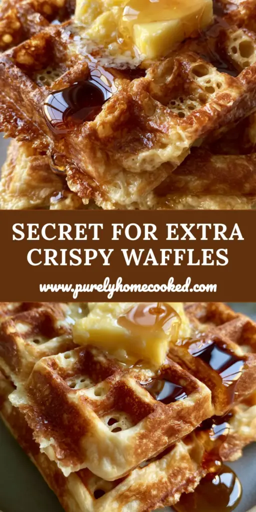 Golden Butter Waffles: The Ultimate Shatter-Crisp Belgian Recipe 3 A stack of two golden butter waffles with a melting butter slab and maple syrup cascade on a matte plate.
