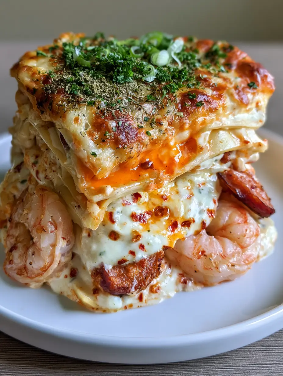 Cajun Lasagna: The Ultimate Creamy Seafood and Smoked Sausage Fusion 3 Extreme close-up of cajun lasagna layers with orange spice oil pooling on golden melted cheese.