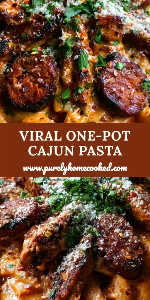 Cajun Sausage and Chicken Pasta: The Ultimate Creamy Cast Iron Skillet Dinner 4 Overhead macro shot of Cajun Sausage and Chicken Pasta in a cast iron skillet with steam rising and fresh parsley garnish.