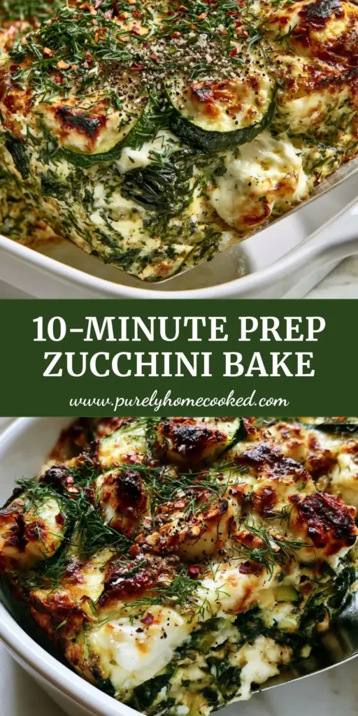 Zucchini Spinach Feta Casserole: The Ultimate Mediterranean Savory Bake 4 A close-up vertical shot of a square of zucchini spinach feta casserole being lifted from a white ceramic dish, showing layers of green zucchini and wilted spinach.