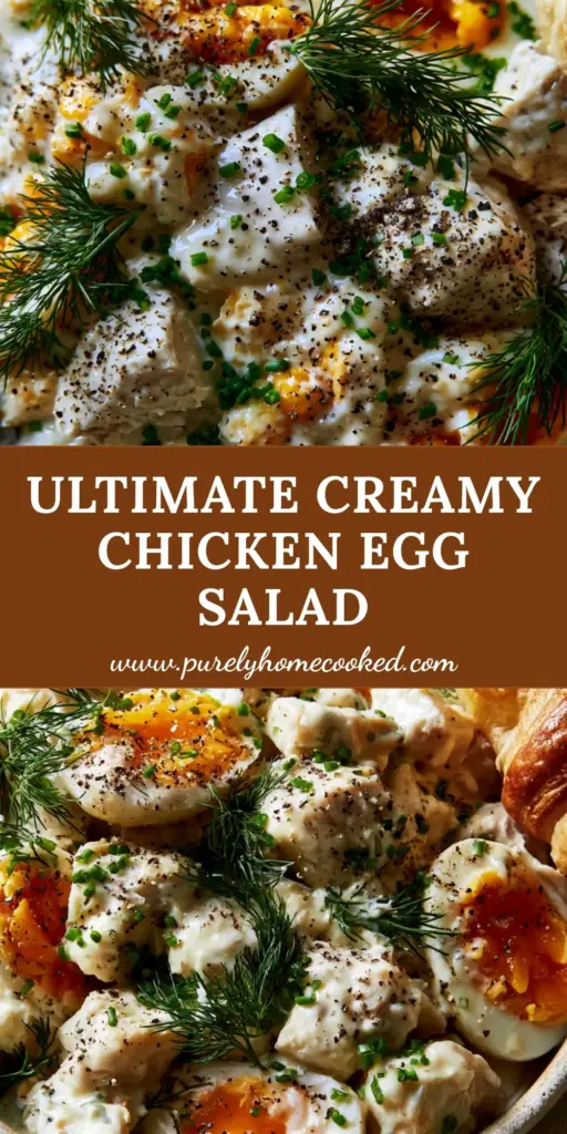 Chicken and Egg Salad with Jammy Yolks and Creamy Greek Yogurt Dressing 4 A top-down macro shot of chicken and egg salad with jammy yolks and fresh dill in a matte ceramic bowl. (chicken and egg salad)