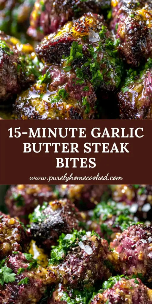Steak Dinner Ideas: Glistening Garlic Butter Steak Bites with Parsley 4 A close-up view of glistening garlic butter steak bites in a ceramic bowl with parsley, representing elite steak dinner ideas.