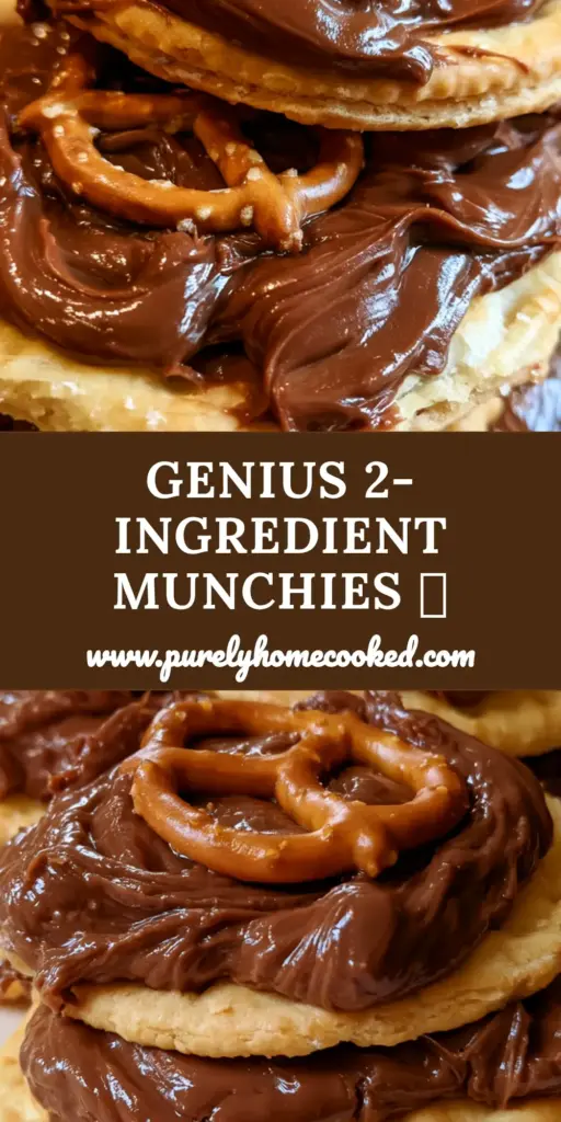 A stack of buttery Ritz crackers topped with glossy chocolate hazelnut spread and a salty pretzel twist. (stoner snacks)