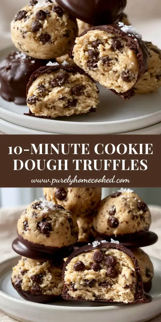 Cookie Dough Truffles: The Ultimate No-Bake Dark Chocolate Decadence 4 A stack of premium cookie dough truffles on a white plate with one sliced in half to show the creamy center. (cookie dough truffles)