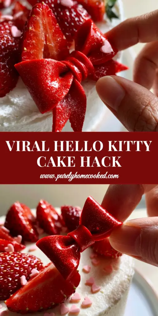 Hello Kitty Birthday Party Ideas: The Ultimate DIY Minimalist Strawberry Cake Hack 4 A minimalist white round cake with a glossy red fondant bow, fresh strawberries, and pink heart sprinkles. (Hello Kitty Birthday Party Ideas)