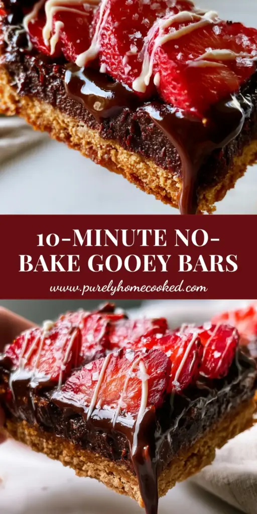 Easy Dessert Recipes: No-Bake Dark Chocolate Strawberry Ganache Bars 4 A stack of no-bake chocolate strawberry bars with a thick ganache layer and white chocolate drizzle. (easy dessert recipes)