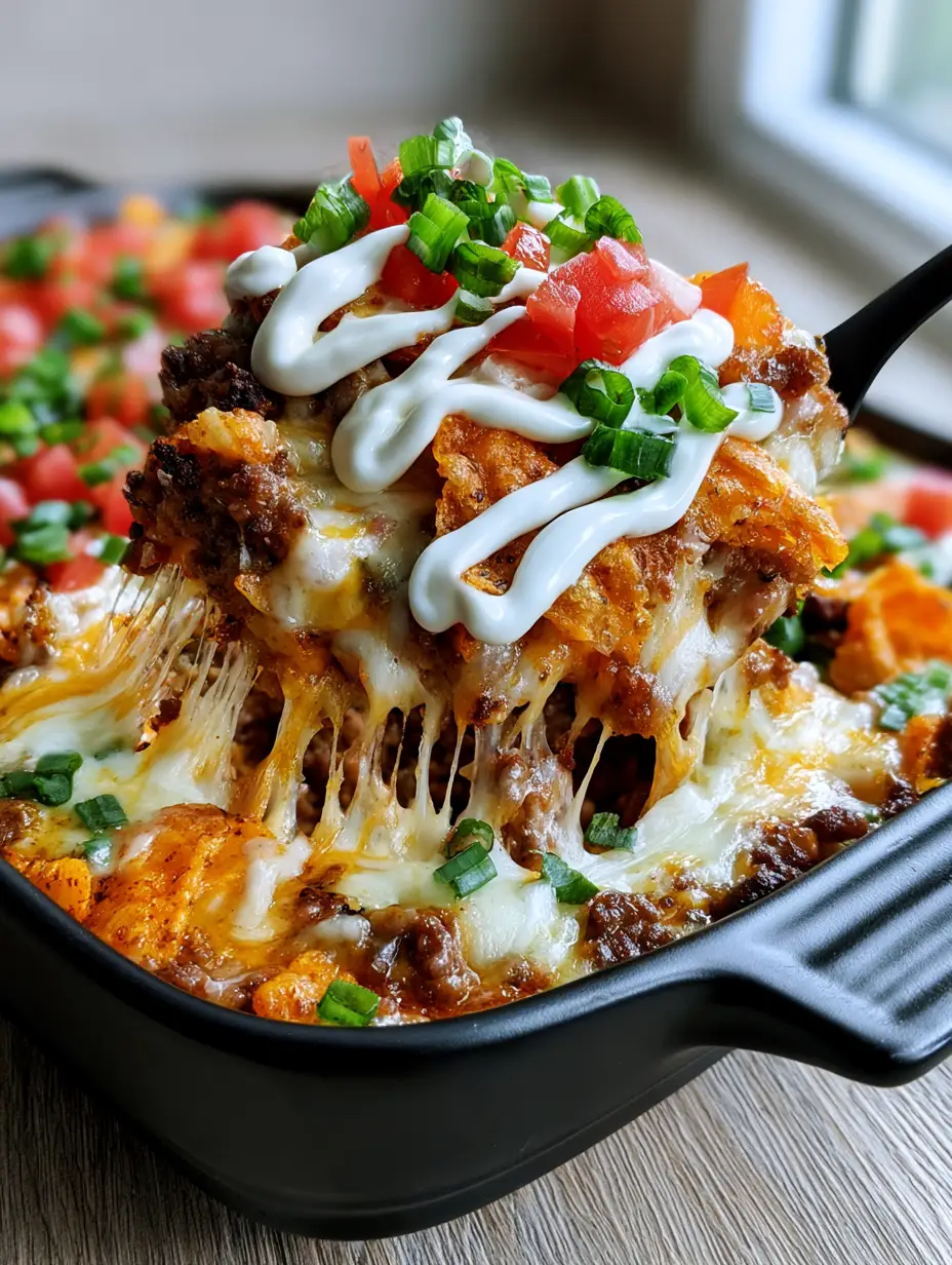 A smartphone photo showing a scoop of Mexican Dorito Casserole being lifted with a long, dramatic stringy cheese pull.