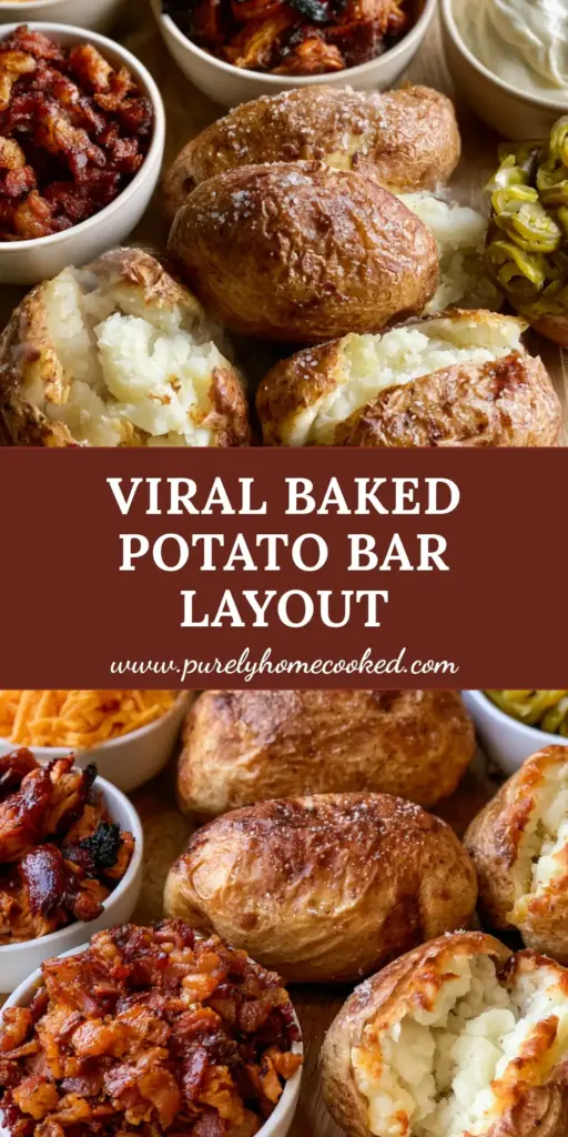 Loaded Baked Potato Ideas: The Ultimate BBQ Chicken and Crispy Bacon Bar 4 A high-angle shot of a rustic wooden board featuring five salt-rubbed baked potatoes surrounded by bowls of bacon, BBQ chicken, and cheddar. (loaded baked potato ideas)