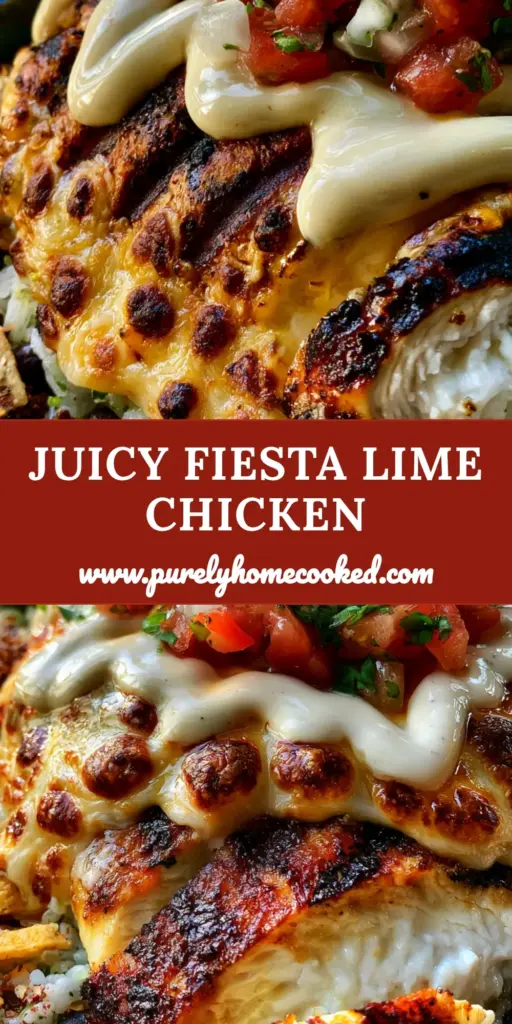 Fiesta Lime Chicken: The Ultimate Zesty High-Protein Power Meal 4 A professional flat lay of Fiesta Lime Chicken featuring seared chicken with melted Monterey Jack, glossy mexi-ranch sauce, and crispy tortilla strips on a bed of cilantro lime rice.