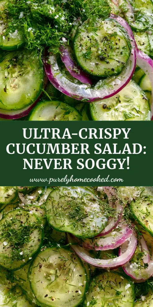 A handheld smartphone photo of a crisp cucumber onion salad in a rustic white ceramic bowl on a marble countertop.