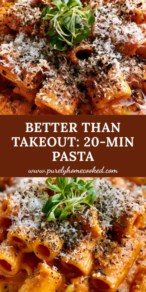 Creamy Garlic Tomato Pasta with Silky Rigatoni and Chili Oil 3 A wide ceramic bowl of Creamy Garlic Tomato Pasta with rigatoni, thick orange sauce, pecorino cheese, and chili oil drizzle.